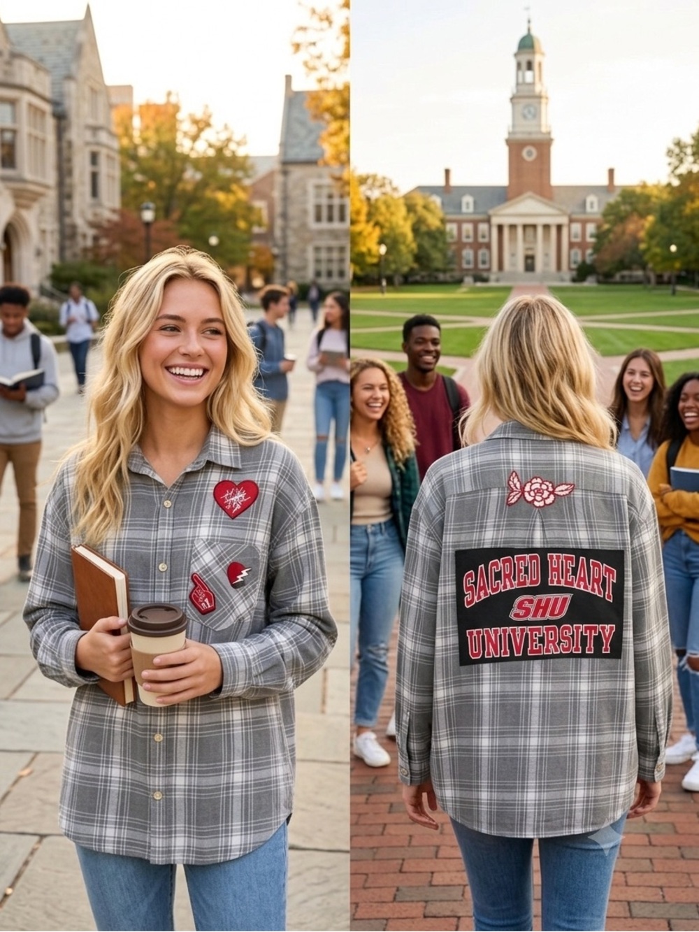 Sacred Heart University SHU Plaid Flannel Shirt- Custom Made XL
